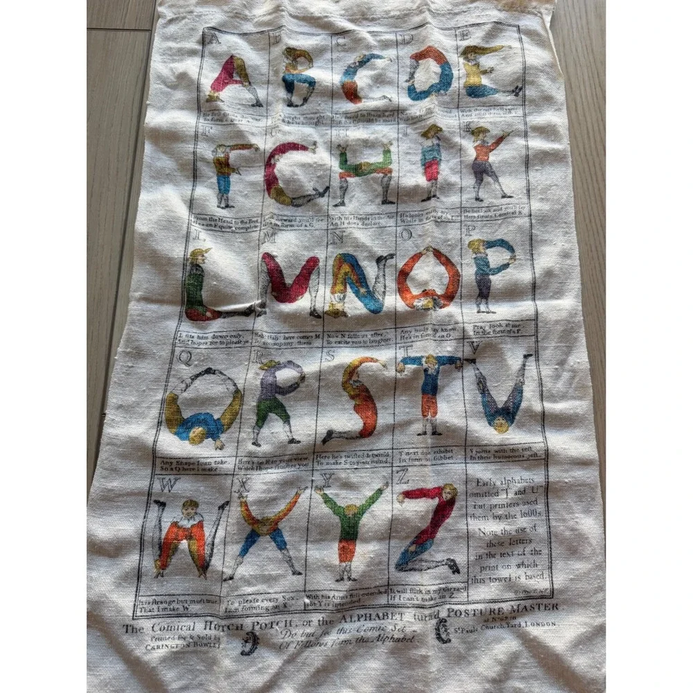 1990 Vintage Carrington Bowles Alphabet Posture Master Tea Towel Cream Linen